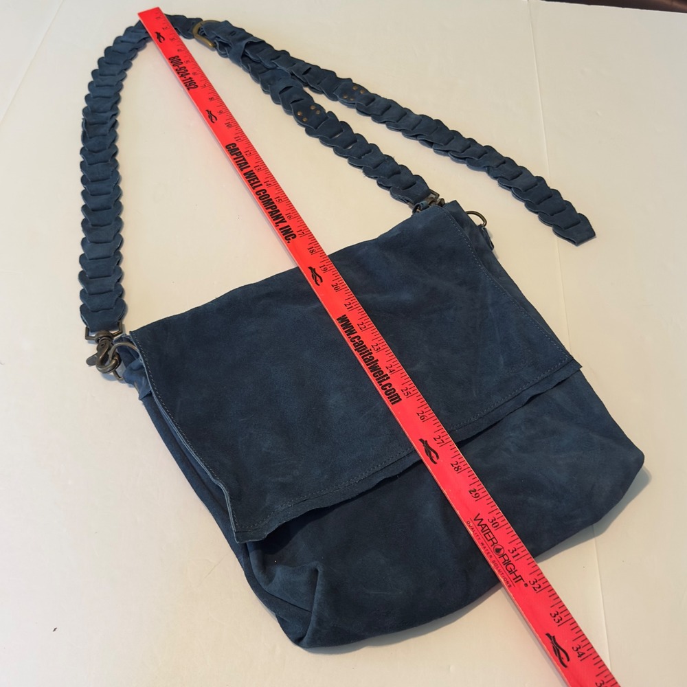 Love 41 Blue Genuine Suede Boho Crossbody Messenger Bag Braided Strap Saddlebag - Picture 3 of 12